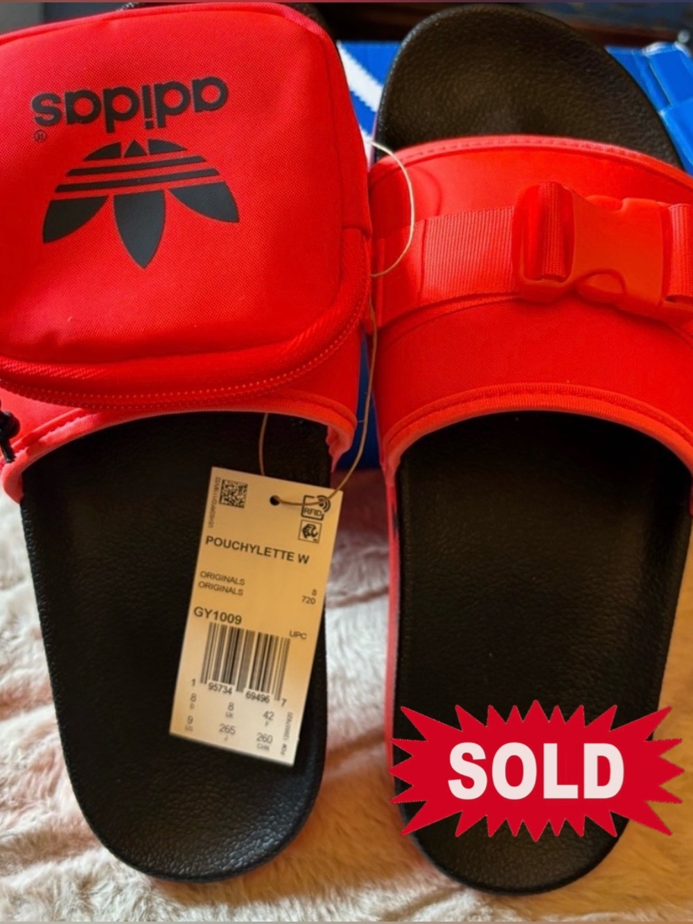 Adidas Pouchylette Orange Slides  Sandals Size 8 NIB